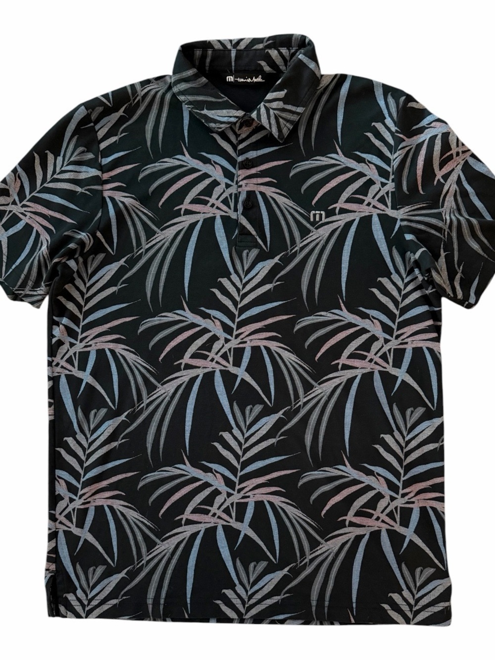 Travis Mathew Black Buzz Words Floral Golf Polo Shirt - Sz Medium - Like New